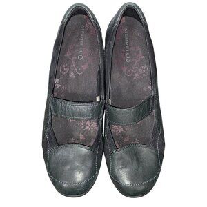 Merrell Womens Mary Jane Wedge Shoes Size 9.5 Black Leather vibram outdoor